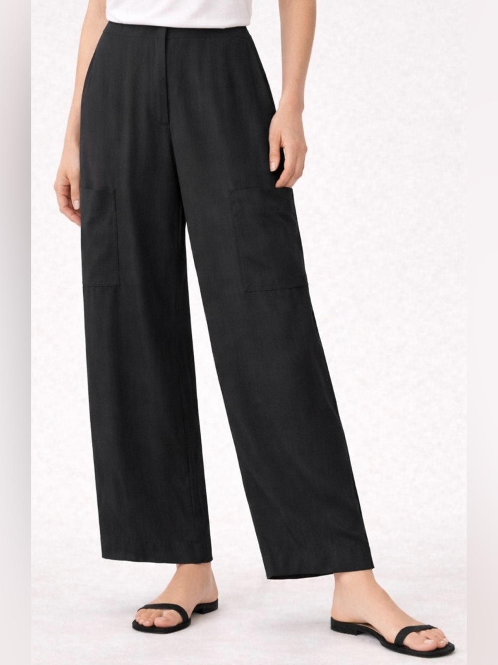 Eileen Fisher Silk Relaxed Straight Pants‎ Black Size L